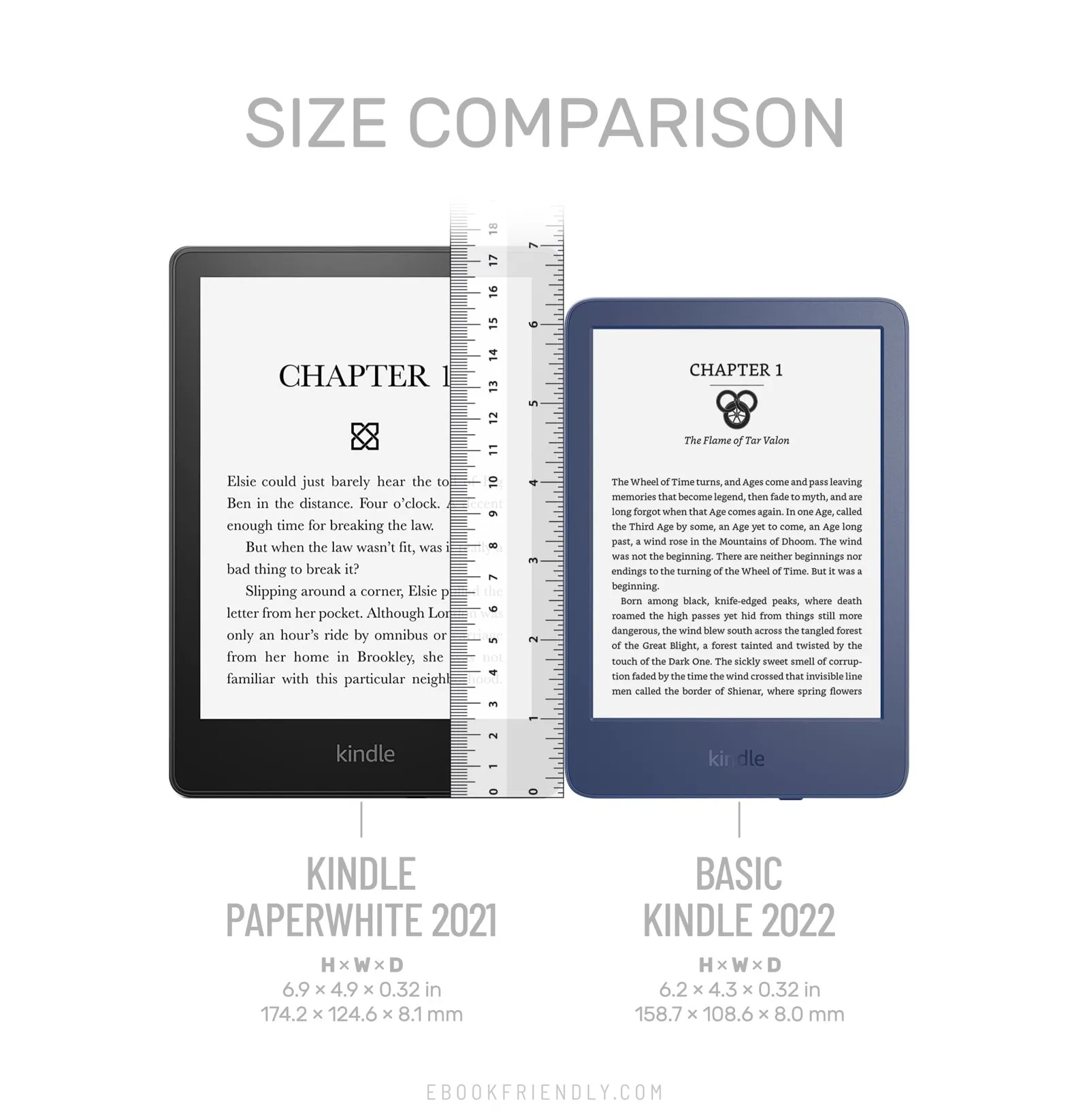 Amazon Kindle vs Kindle Paperwhite- Size comparison